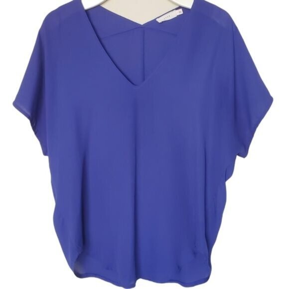 LUSH Womens Blouse Top Blue Sheer V-Neck‎ Lightweight Round Hem XSmall - Picture 1 of 5